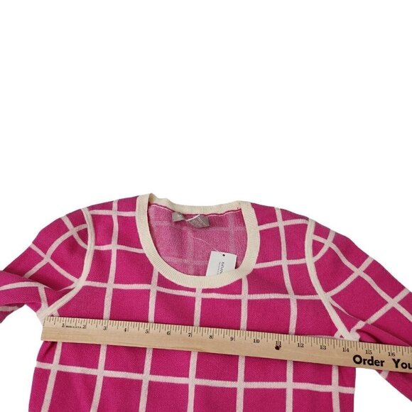 Banana Republic Sweater XS Pink Barbiecore Peplum Windowpane Long Sleeve NWT - Picture 9 of 11